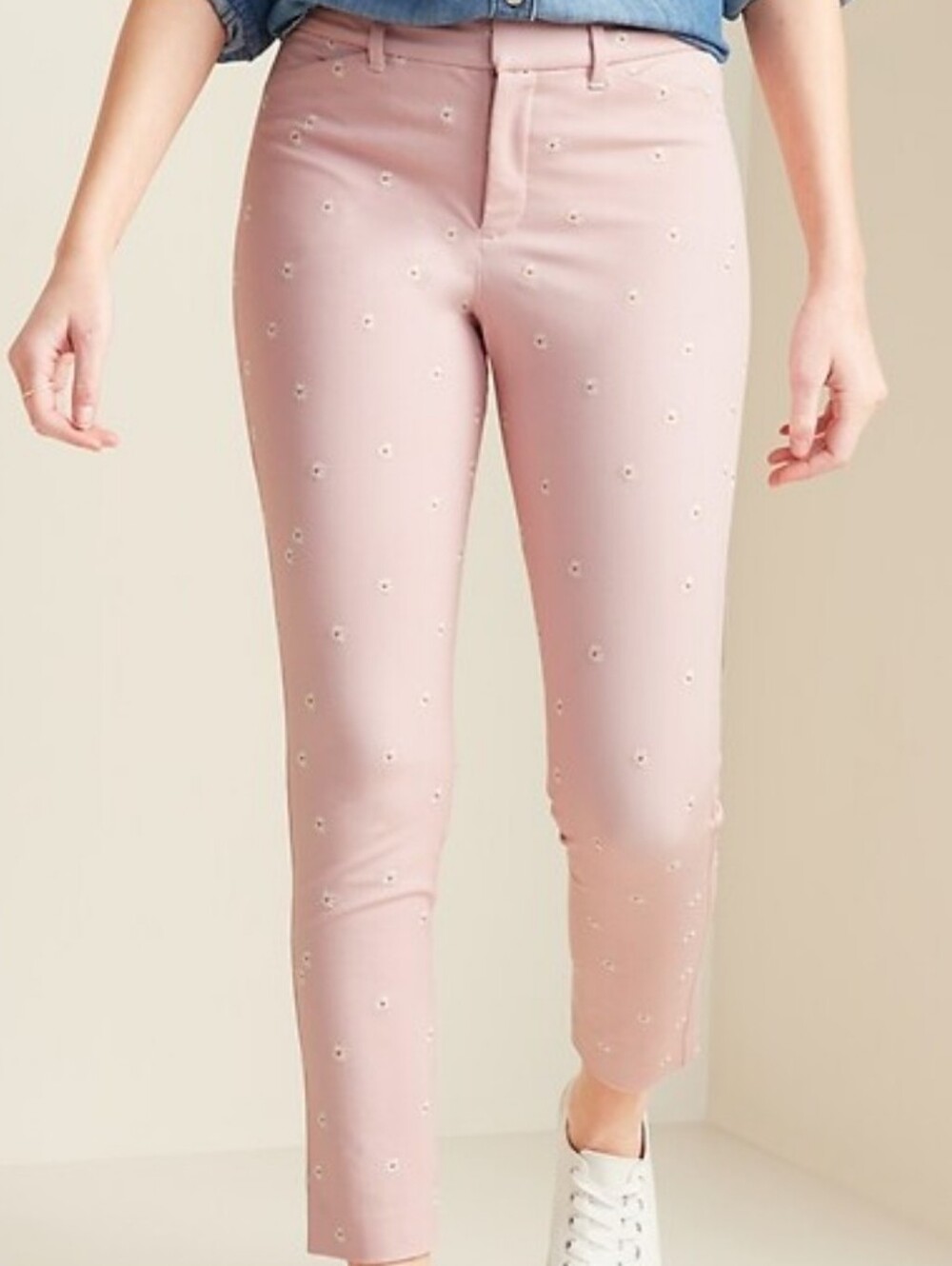 Old Navy Dusty Pink High-Waisted Ankle Jeans with Eyelet Detail